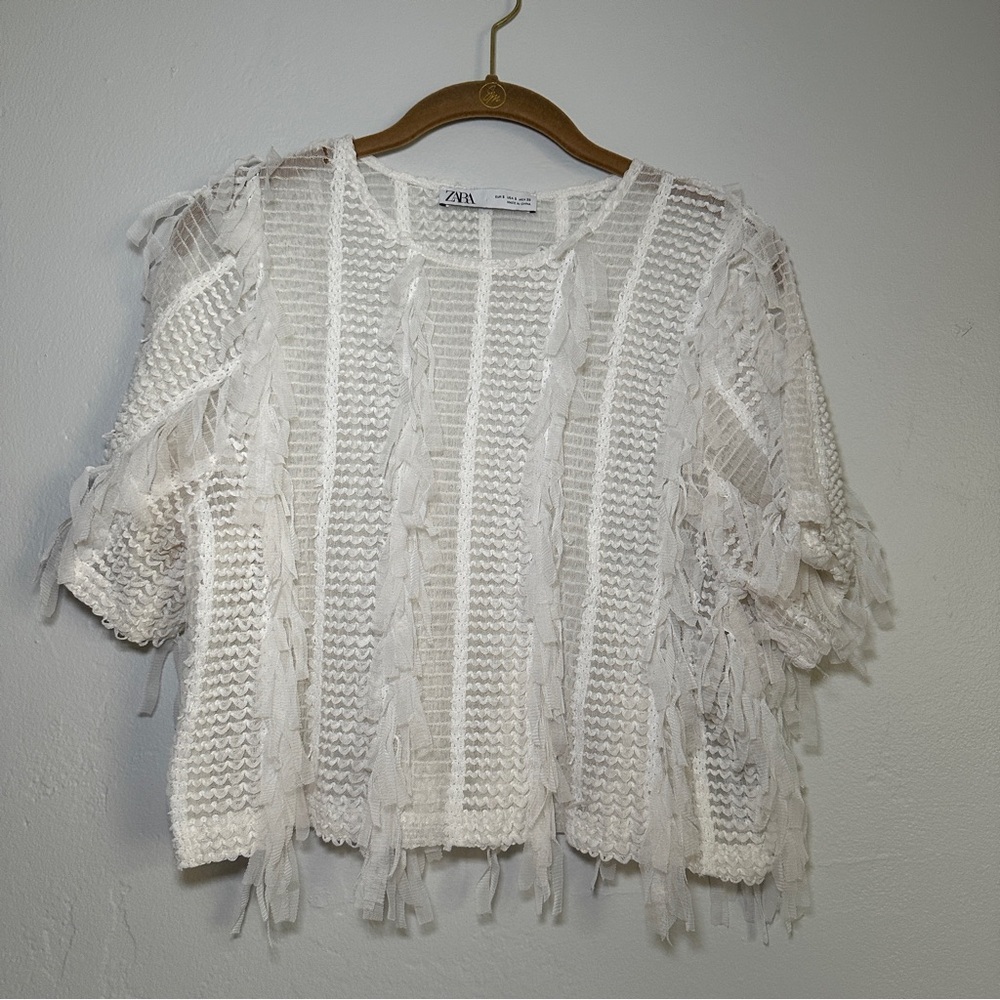 Zara Cream Textured Knit Top
